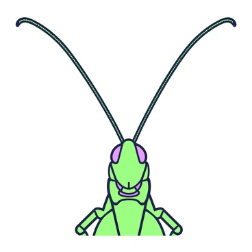 A close-up illustration of a grasshopper's antennae is centered in the image. The antennae are long and slender, featuring multiple segments that add to their intricate structure. Each segment has a distinct texture, with fine hairs visible that indicate sensory capabilities. The base of the antennae connects to the grasshopper's head, which is partially visible in the background. The antennae extend outward and slightly upward, showcasing their delicate flexibility. Small sensory receptors along the length of the antennae are depicted, highlighting their role in detecting environmental stimuli.