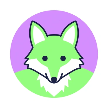 A silhouette of a fox head is positioned prominently in the center of the image. The fox head features pointed ears and a sharp snout, capturing the characteristic features of the animal. The background consists of a gradient transitioning from deep purple at the top to green at the bottom, suggesting the time of dusk. The outline of the fox head stands out starkly against this vibrant background, creating a striking visual contrast.