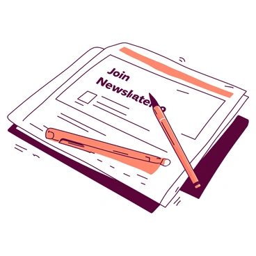 A newspaper with a pen ticking a box next to 'Join Newsletter'