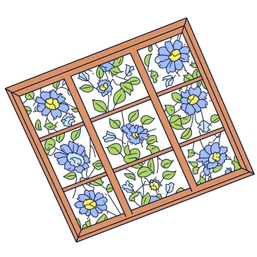 A ceiling featuring wooden beams arranged in a grid pattern. The spaces between the beams are filled with panels that showcase intricate floral designs inspired by Morris patterns. The floral designs incorporate a variety of colors, including shades of green, blue, and gold, creating a vibrant yet harmonious look. The beams have a natural wood finish, contrasting with the detailed artwork on the panels above.