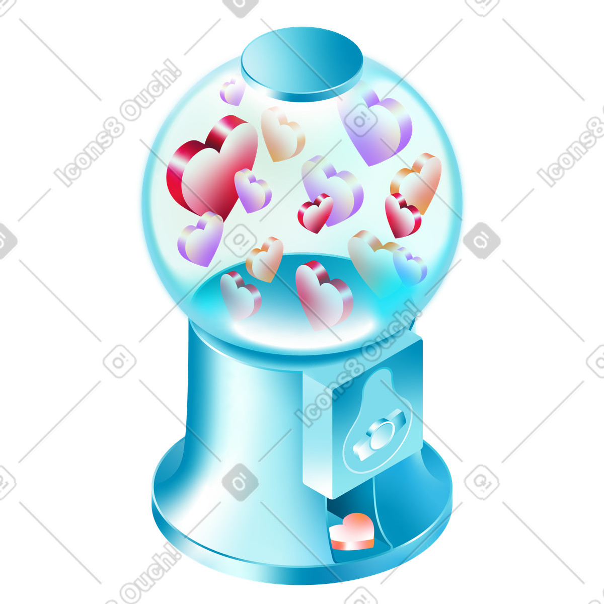 Isometric vending machine with hearts illustration in PNG, SVG