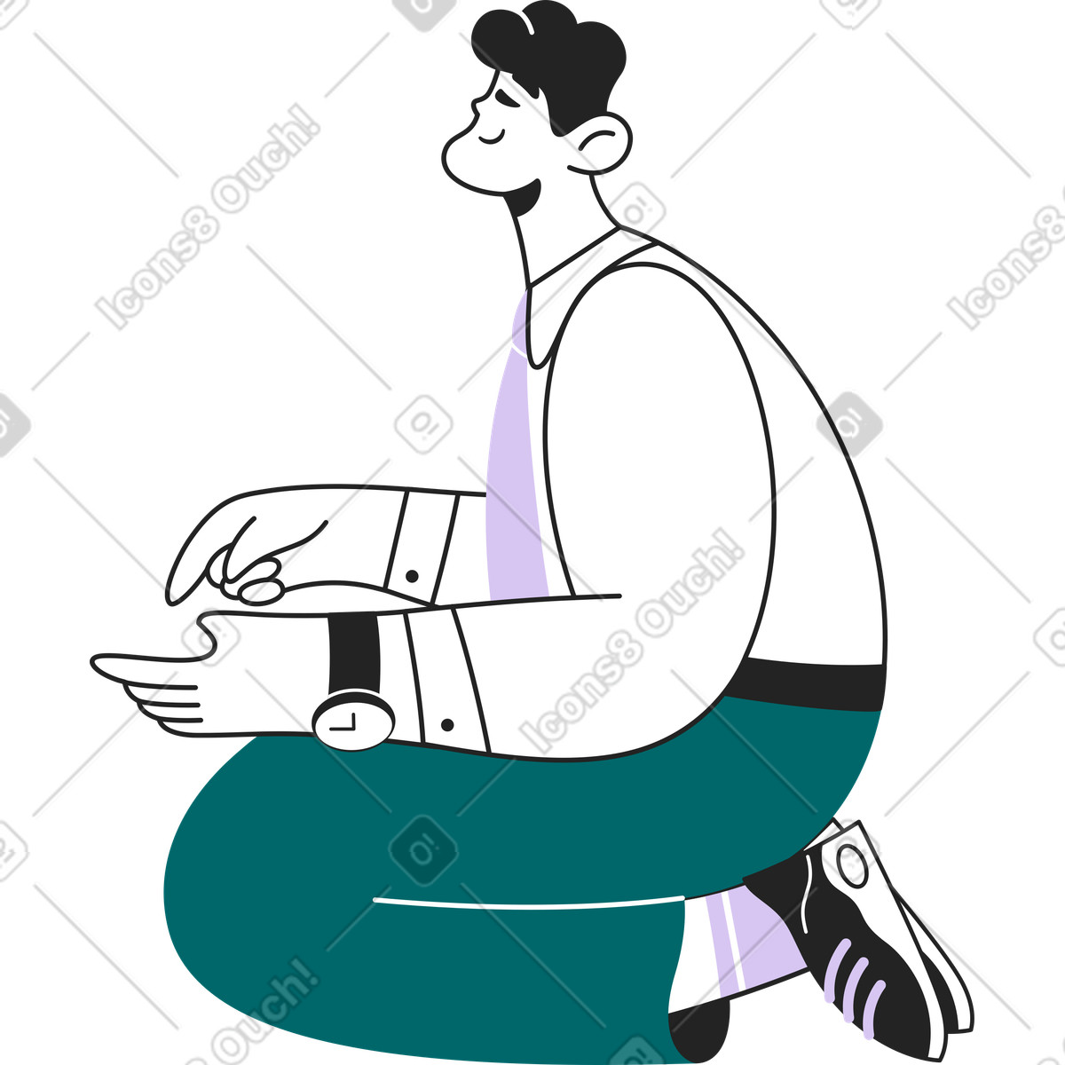 Ilustração de Homem sentado joelhos em no estilo Sammy Line para baixar em PNG, SVG
