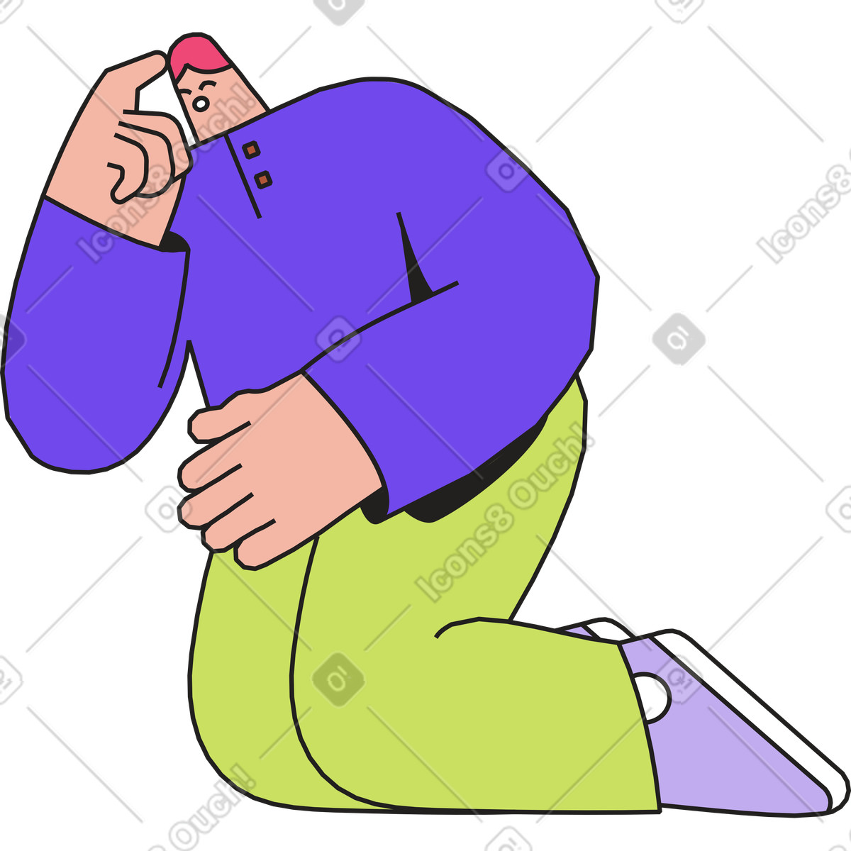 Ilustração de Homem se senta joelhos e pensa em no estilo Dazzle para baixar em PNG, SVG