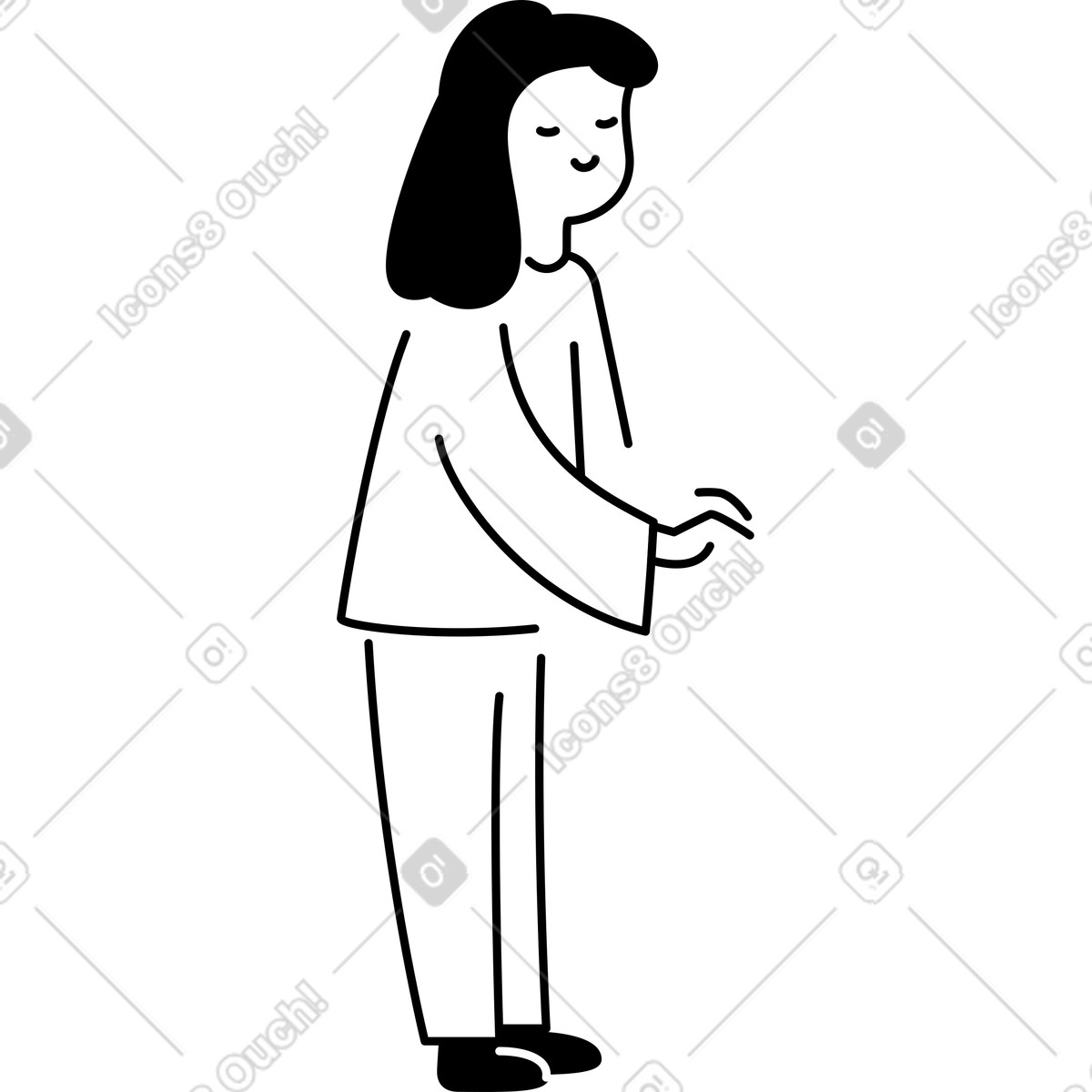 Иллюстрация Character smiling with closed eyes and relaxed standing body pose в стиле Notion Line Art — скачать в форматах PNG, SVG