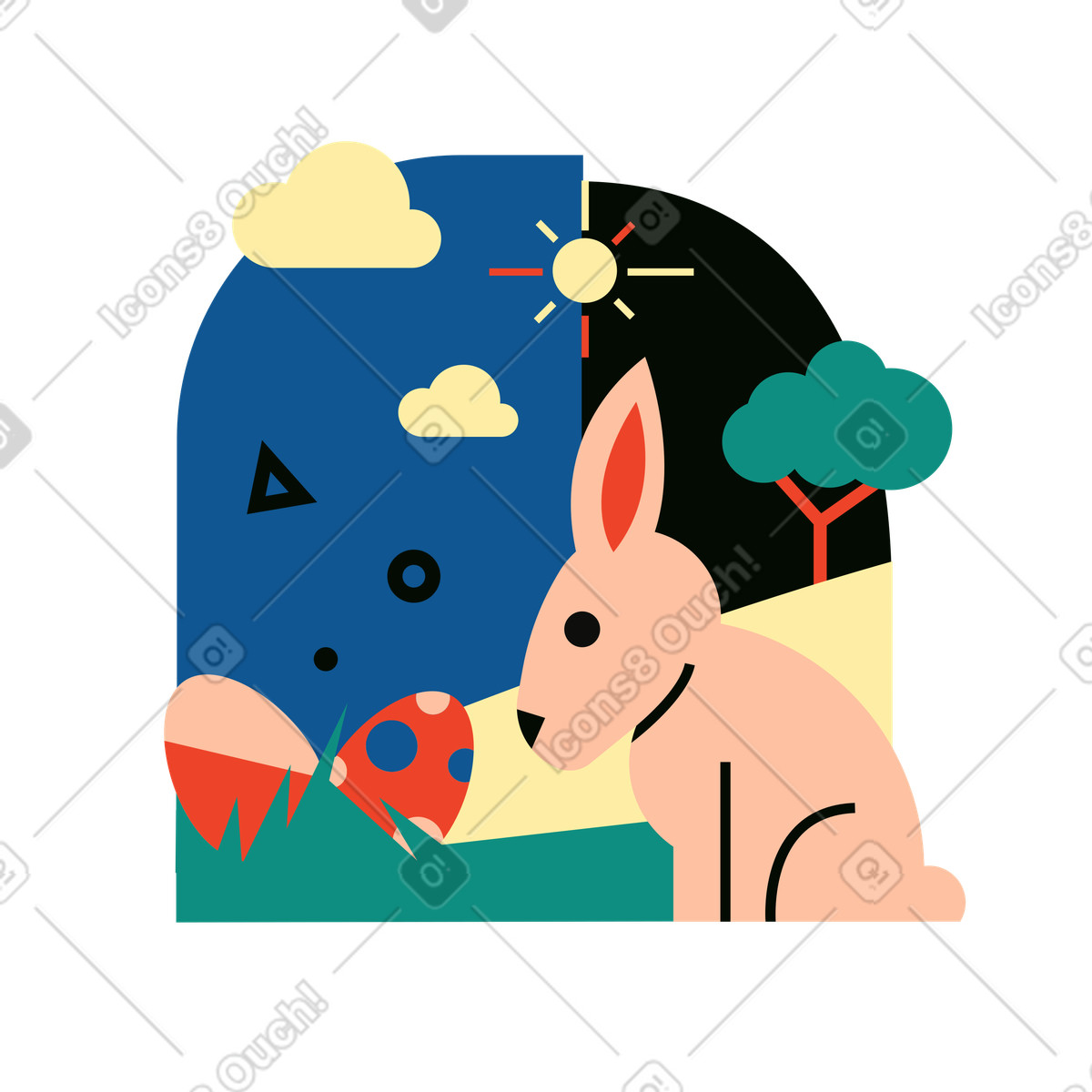 Ilustración Huevos de pascua y conejito en estilo Polar a descargar en PNG SVG