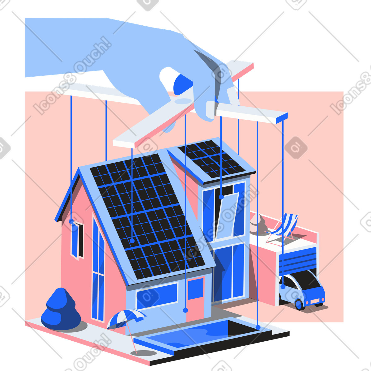 Sustainable home powered by solar energy, Automated smart and green energy illustration in Editorial style download in PNG, SVG