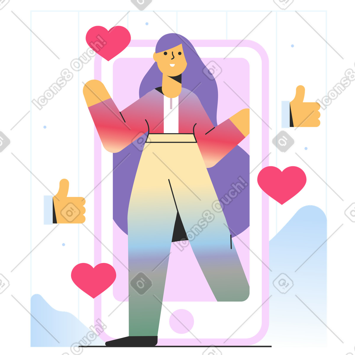Donna che trasmette in diretta illustrazione stile Marginalia scarica PNG, SVG