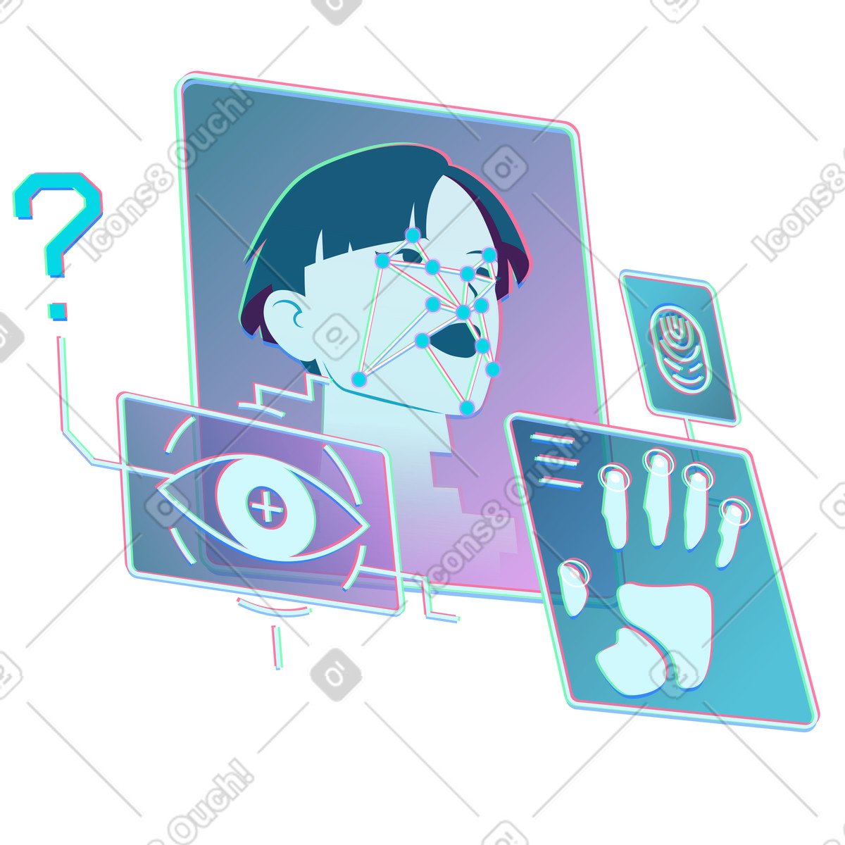 Neon スタイルの 生体認証と網膜スキャン のイラストをPNG、SVG形式でダウンロード