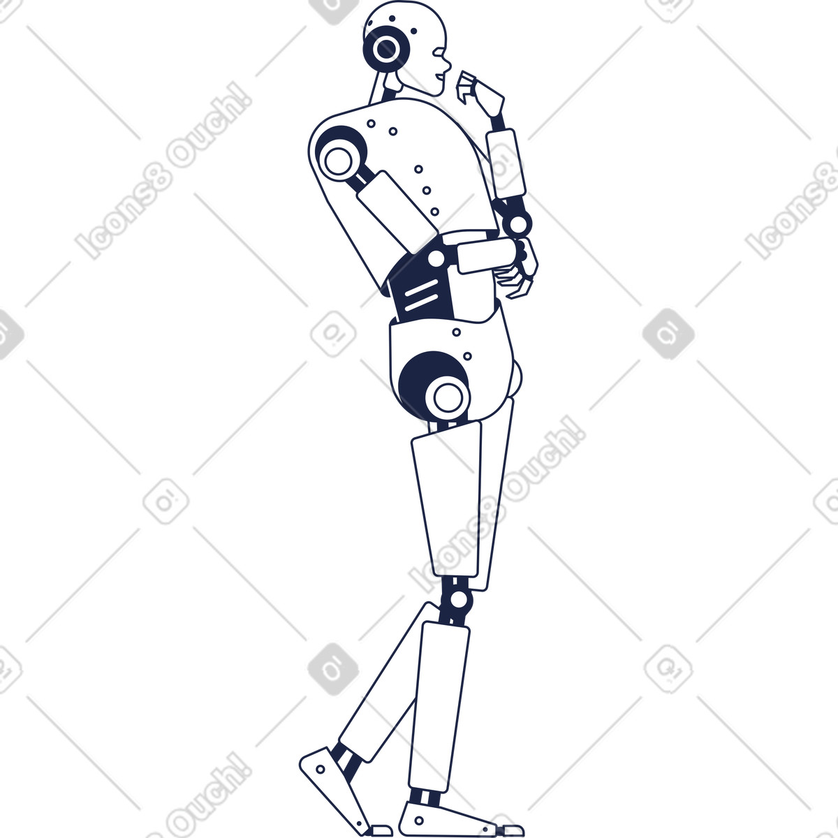 Android robot stands and thinks illustration in Urban Line style download in PNG, SVG
