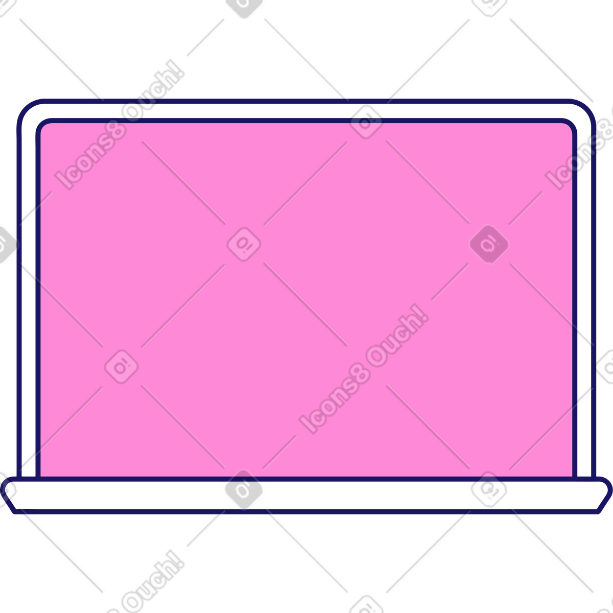 Öffnen sie einen weißen laptop mit rosafarbenem bildschirm-Illustration im Matey-Stil als Download in PNG, SVG