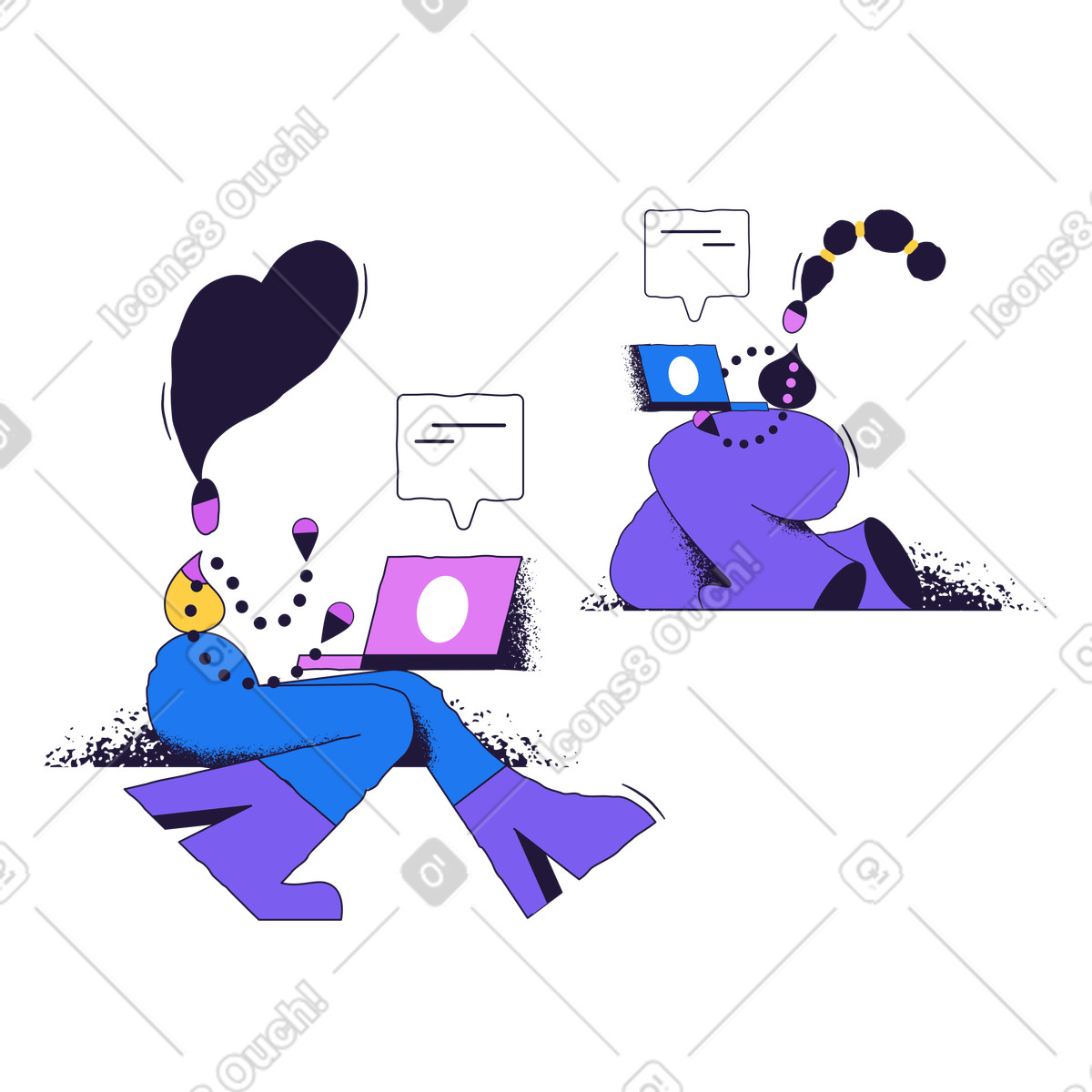 Illustration Femmes discutant en ligne et recevant des notifications dans le style Conifer à télécharger aux formats PNG, SVG
