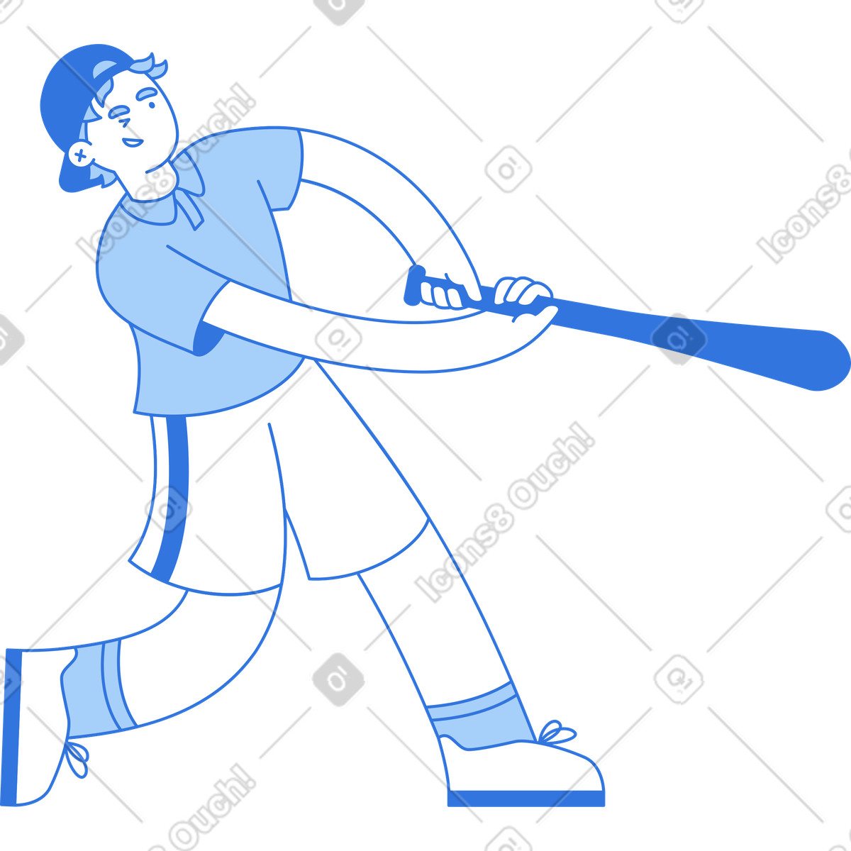 Ilustración Hombre golpeando algo con un bate de béisbol en estilo Sky a descargar en PNG y SVG