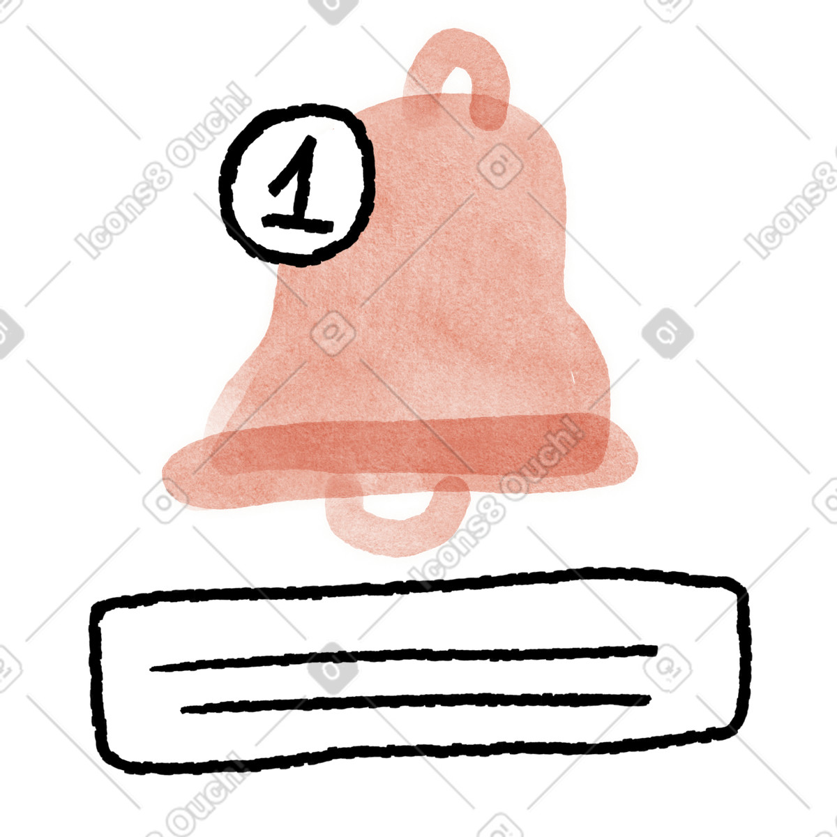 Иллюстрация Bell notification icon with one alert badge and message box в стиле Anthropic Claude Hand Drawn — скачать в форматах PNG, SVG