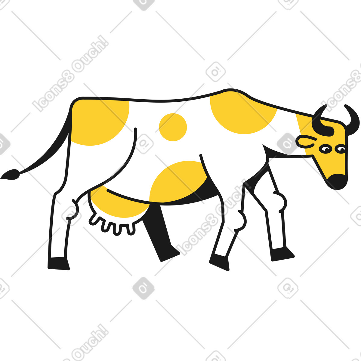 Kuh-Illustration im Taxi-Stil als Download in PNG, SVG