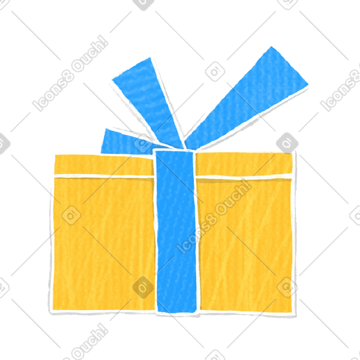 Yellow gift box with blue bow illustration in Crafty style download in PNG, SVG