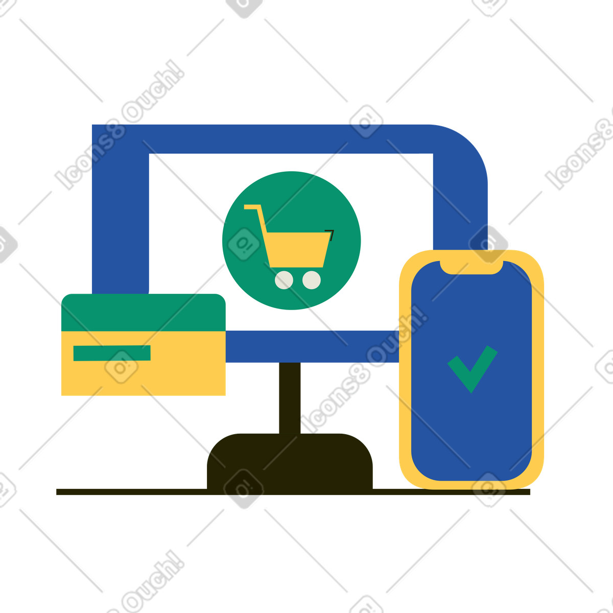 Effettuare un ordine online e pagare con carta illustrazione in stile Spot scarica in PNG, SVG