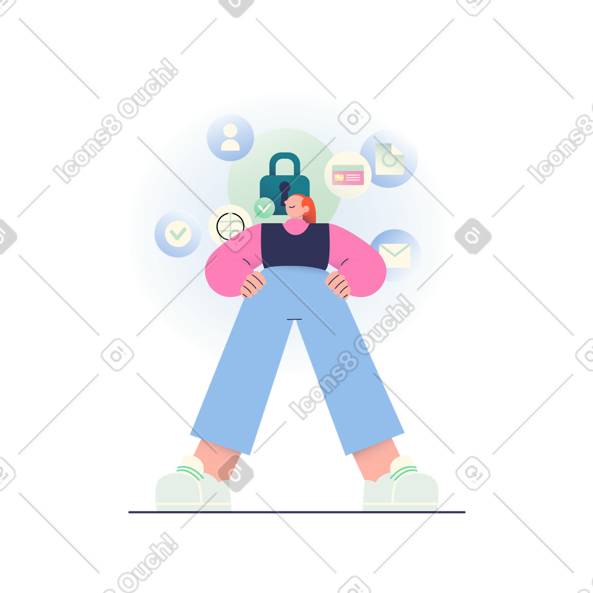 Confident internet user, Online security and data safety illustration in Beam style download in PNG, SVG