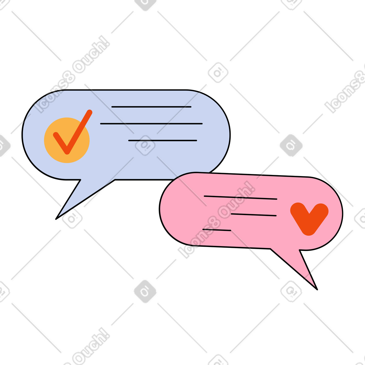 Chat conversation animated illustration in GIF, Lottie (JSON), AE