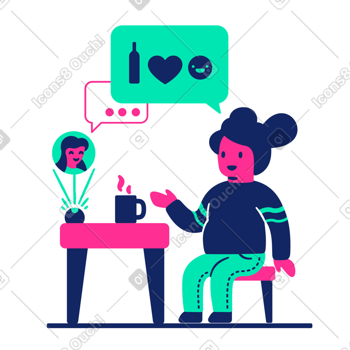 Woman talking to a long-distance friend illustration in PNG, SVG