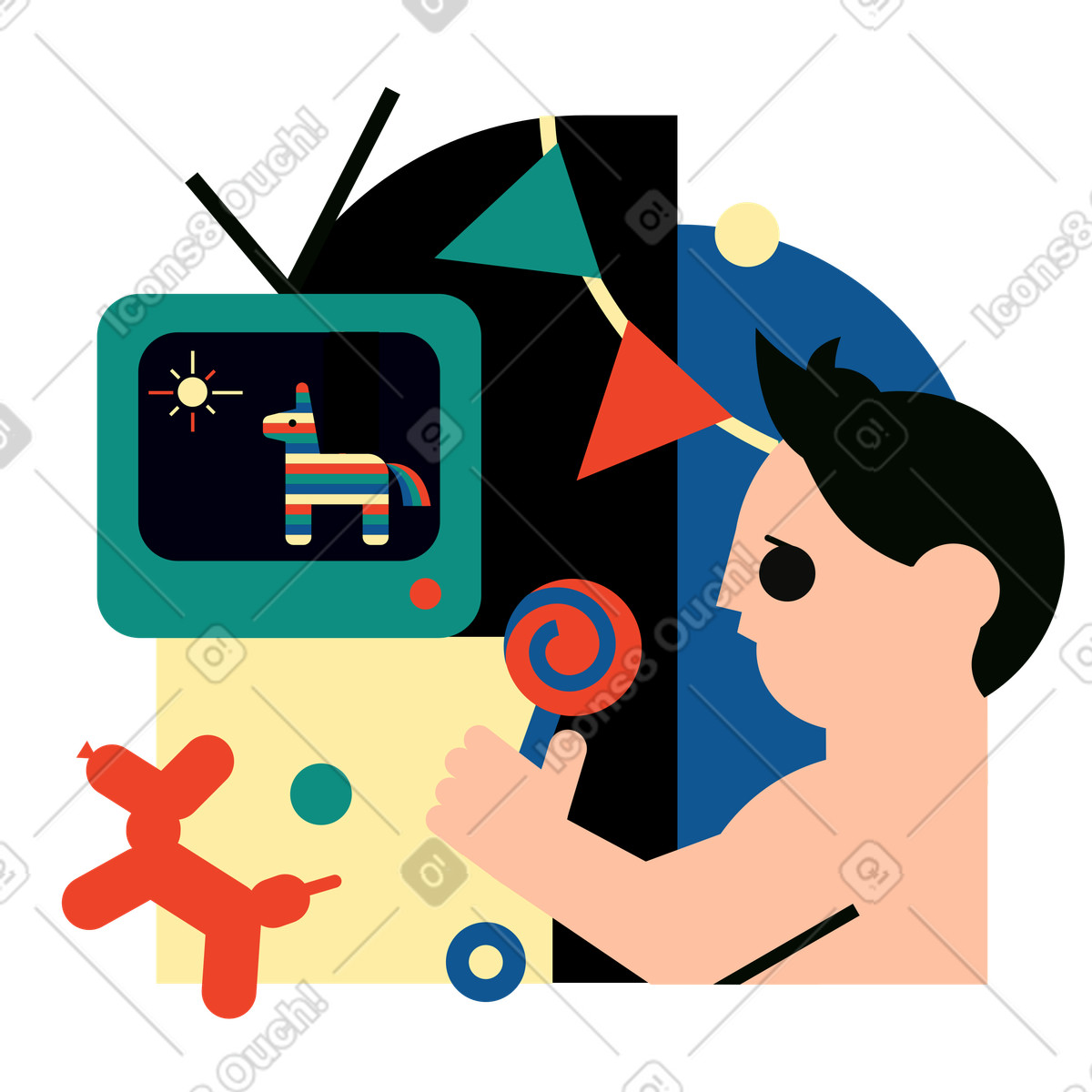 Kind sieht sich eine fernsehsendung an-Illustration im Polar-Stil als Download in PNG, SVG