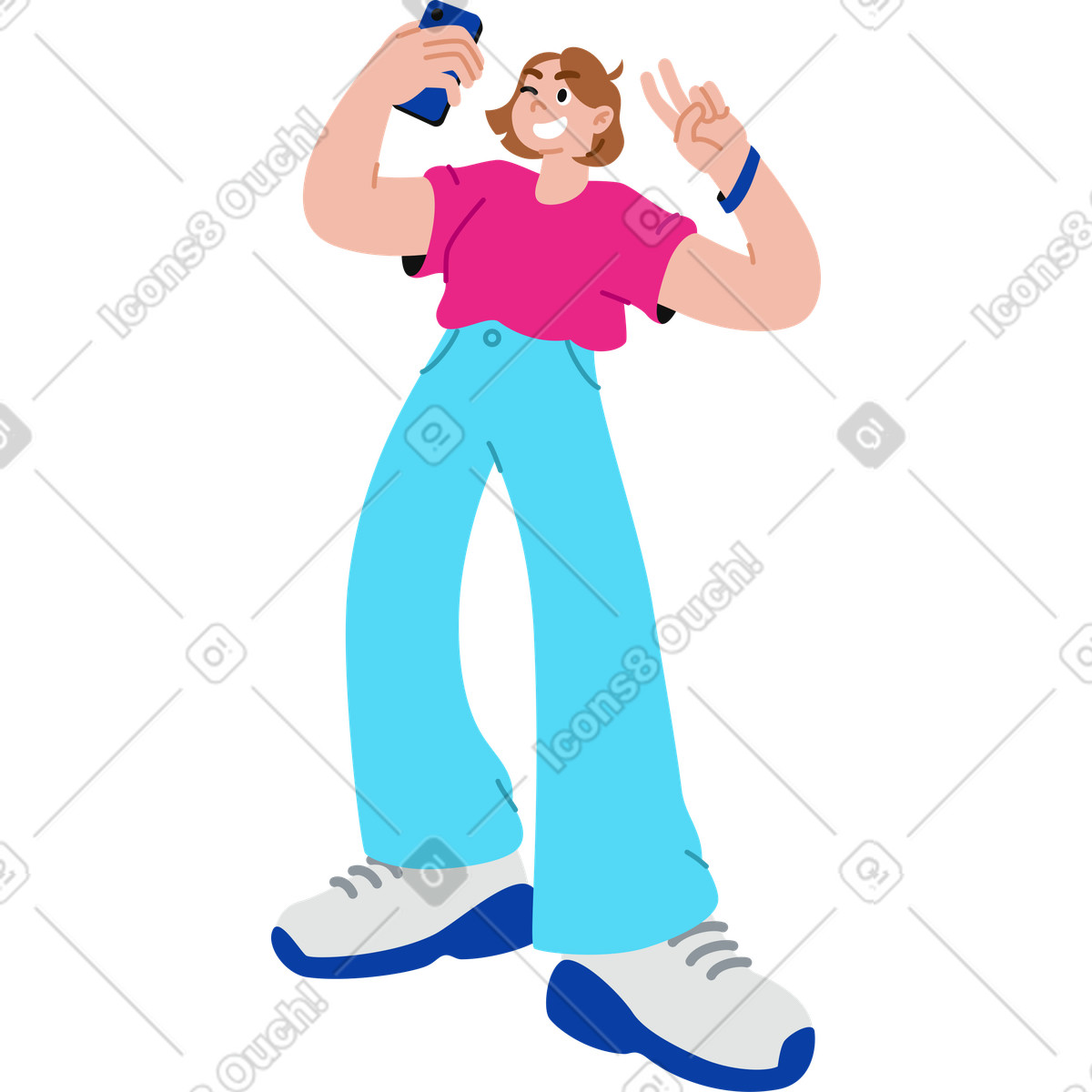 Giovane donna che prende un selfie illustrazione in stile Active scarica in PNG, SVG