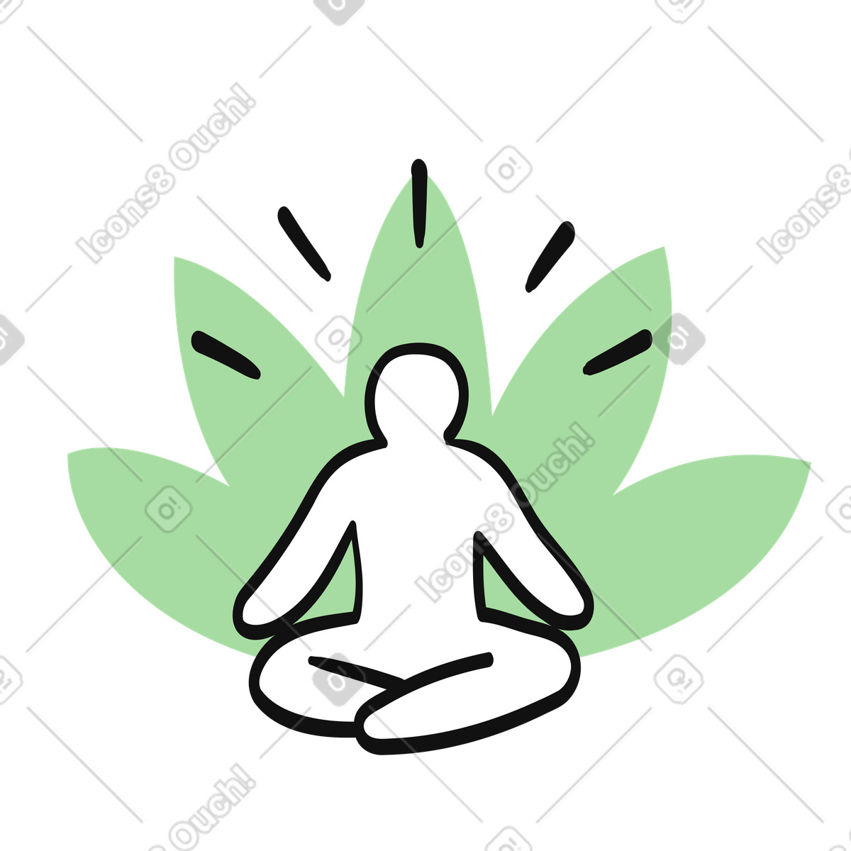 Organic 스타일의 Meditation silhouette sitting cross legged with green lotus leaves 일러스트레이션 PNG, SVG 다운로드