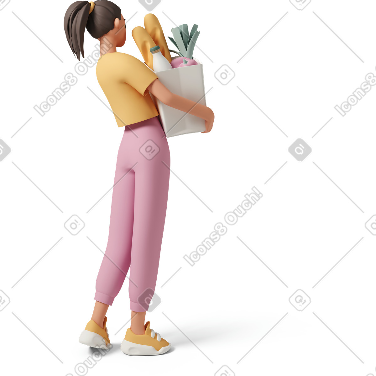 Girl and grocery bag-Illustration im 3D Casual life-Stil als Download in PNG, SVG