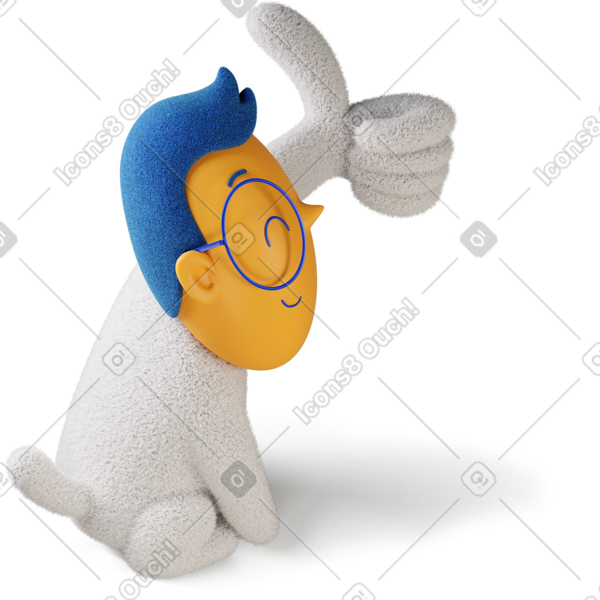 Vista laterale di un ragazzo ammiccante che mostra il pollice in su girato a destra illustrazione stile 3D Buddy scarica PNG, SVG