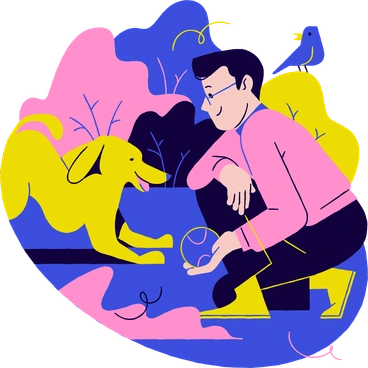 A man playing with a dog - Holidays style illustration
