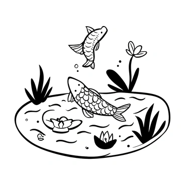 A carp swimming in a tranquil body of water, surrounded by rippling waves. The carp's body begins to shimmer and glow, indicating its transformation. Above the water, a dragon shape emerges from the carp, with scales and wings starting to form. Lush water plants and delicate lotus flowers float on the surface, creating a serene atmosphere. Subtle swirls of mist rise from the water, enhancing the mystical setting.
