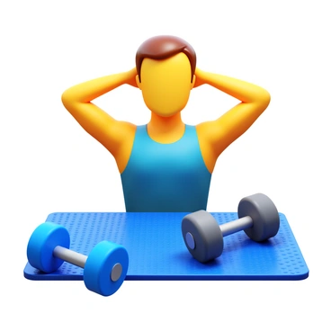 A person in athletic wear stretching their shoulders, demonstrating a focused posture. The individual has short hair, and their expression reflects concentration. Nearby, two dumbbells are placed on the gym floor, one is blue and the other is gray. The background features a textured gym mat, emphasizing the workout setting. The lighting is bright, highlighting the person's movements and the nearby equipment.