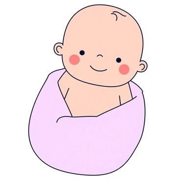 A close-up of a newborn baby with soft, delicate features. The baby has bright, expressive eyes and a small, rounded nose. A gentle smile is forming on the baby's face, showcasing tiny, perfect teeth. The baby is wrapped snugly in a light pastel-colored blanket that has a subtle texture, providing a cozy appearance. The blanket is gently folded around the baby’s body, emphasizing the warmth and comfort. The background is softly blurred to focus on the baby’s joyful expression.