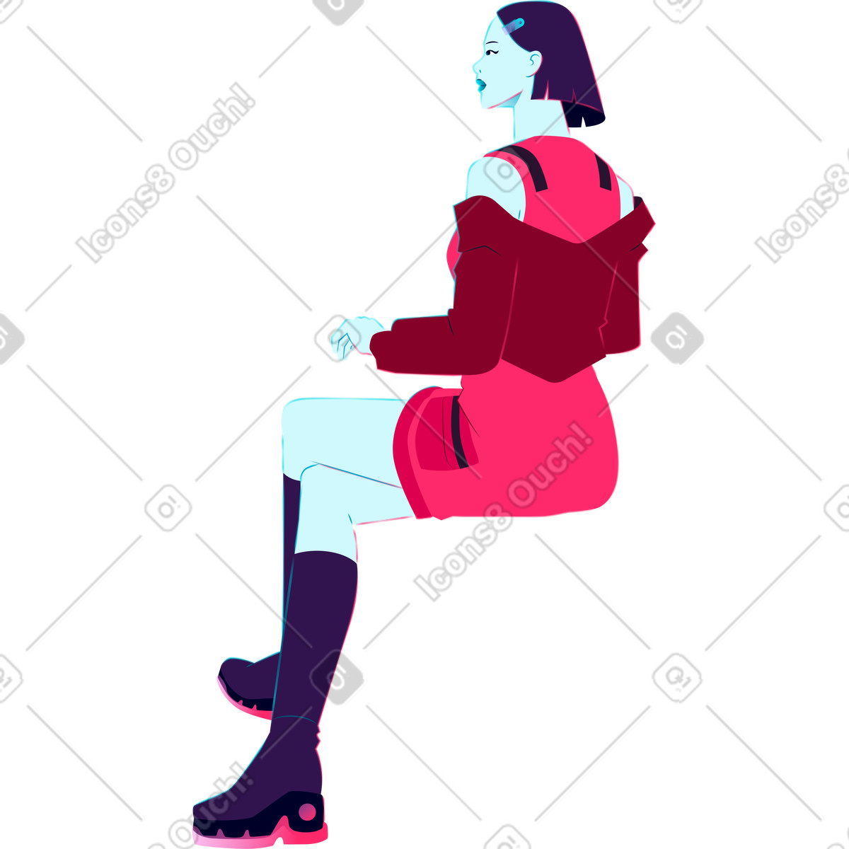 Illustration Jeune femme assise dans le style Neon à télécharger aux formats PNG, SVG