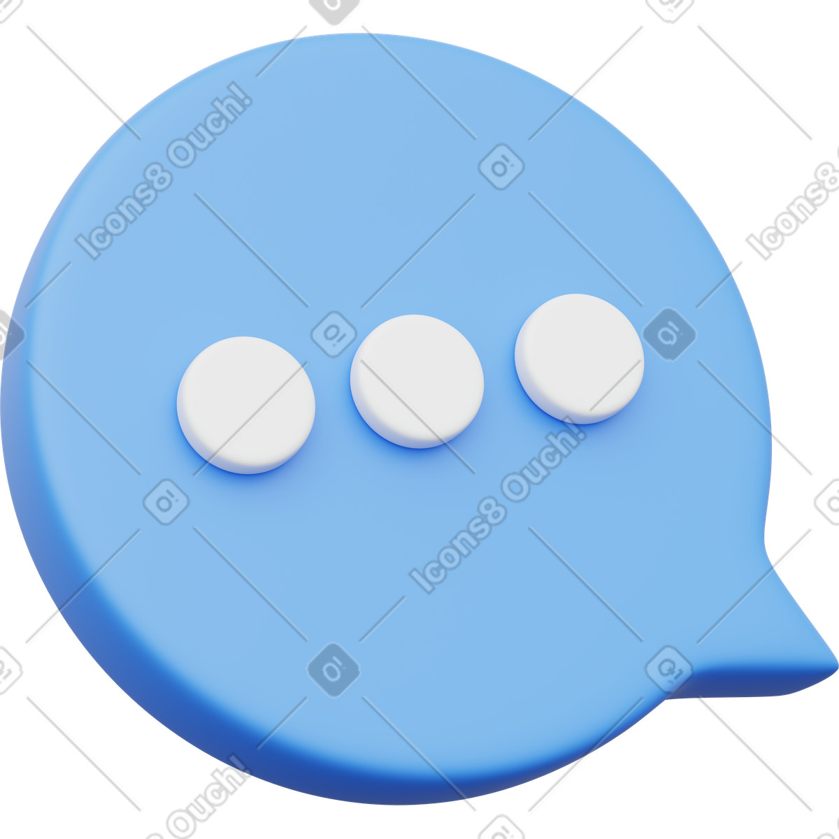 Blue round typing dots chat bubble message icon illustration in 3D Playful style download in PNG, SVG