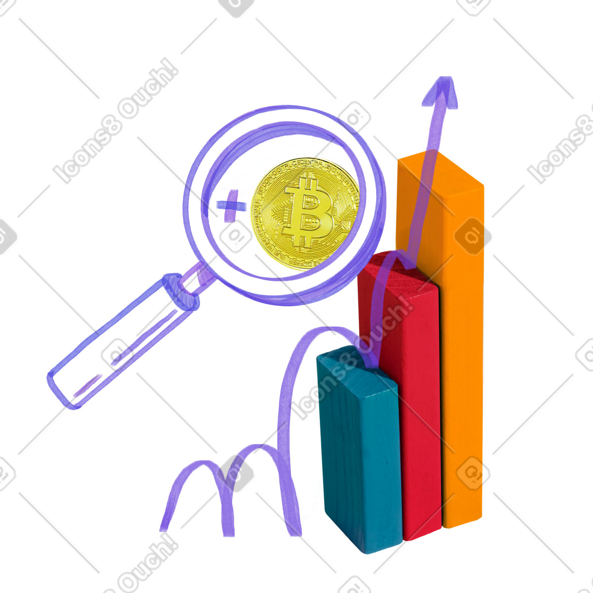 Financial analysis and cryptocurrency investment illustration in Marker style download in PNG, SVG