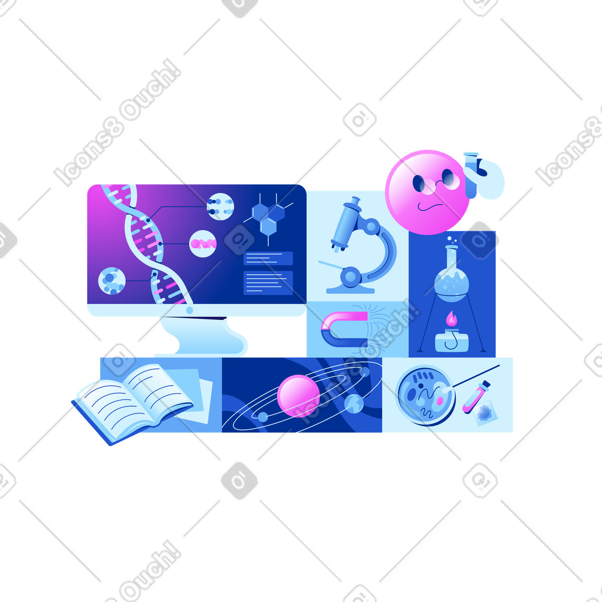 Illustration Recherche scientifique et expériences en laboratoire dans le style Glossy à télécharger aux formats PNG, SVG