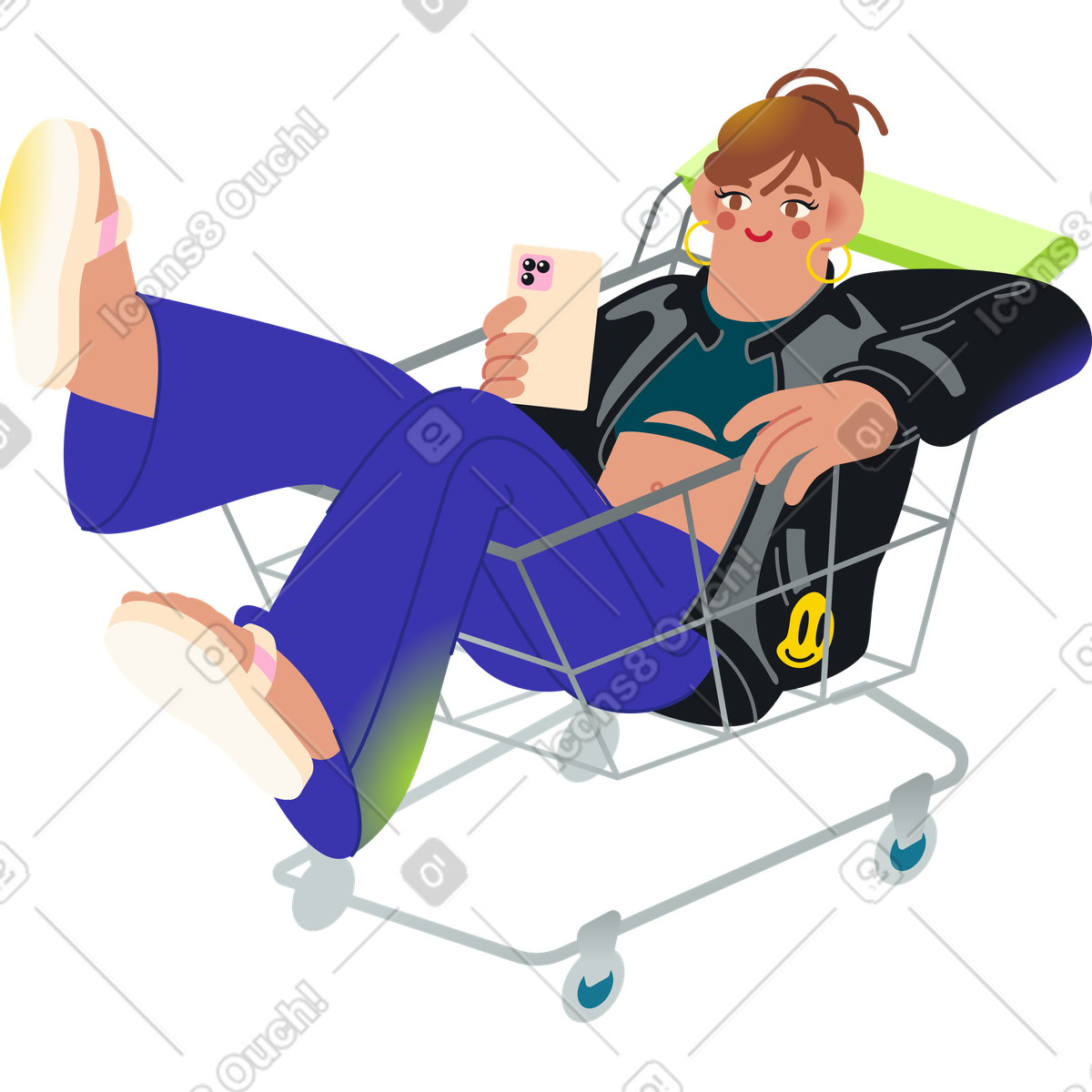 Frau mit einkaufswagen-Illustration im Fizzy-Stil als Download in PNG, SVG