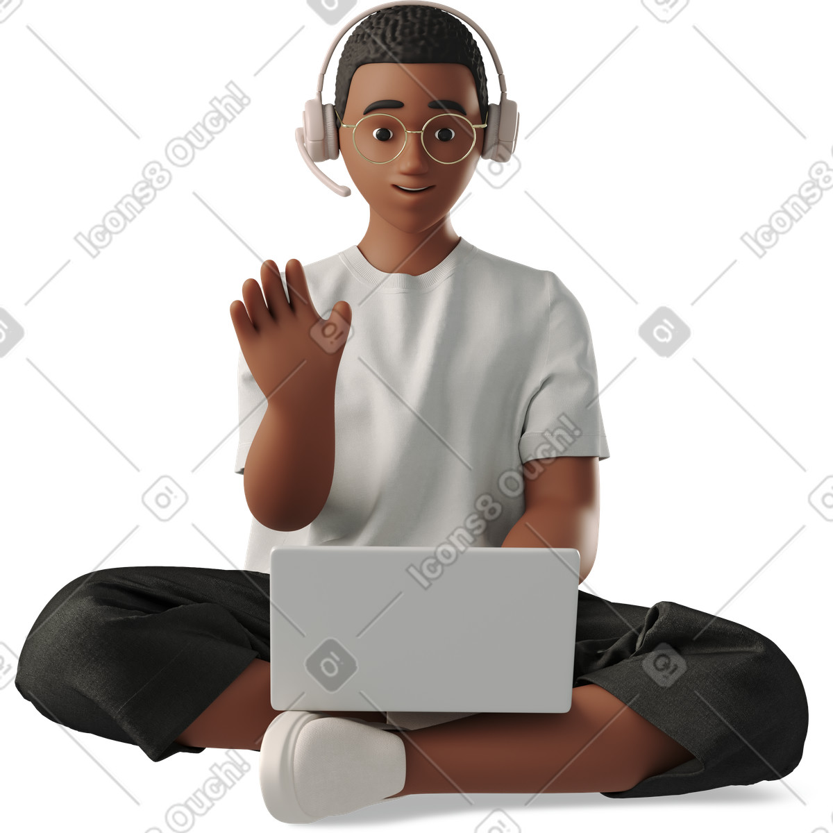 3D Business スタイルの オンラインで話している若い女性 のイラストをPNG、SVG形式でダウンロード