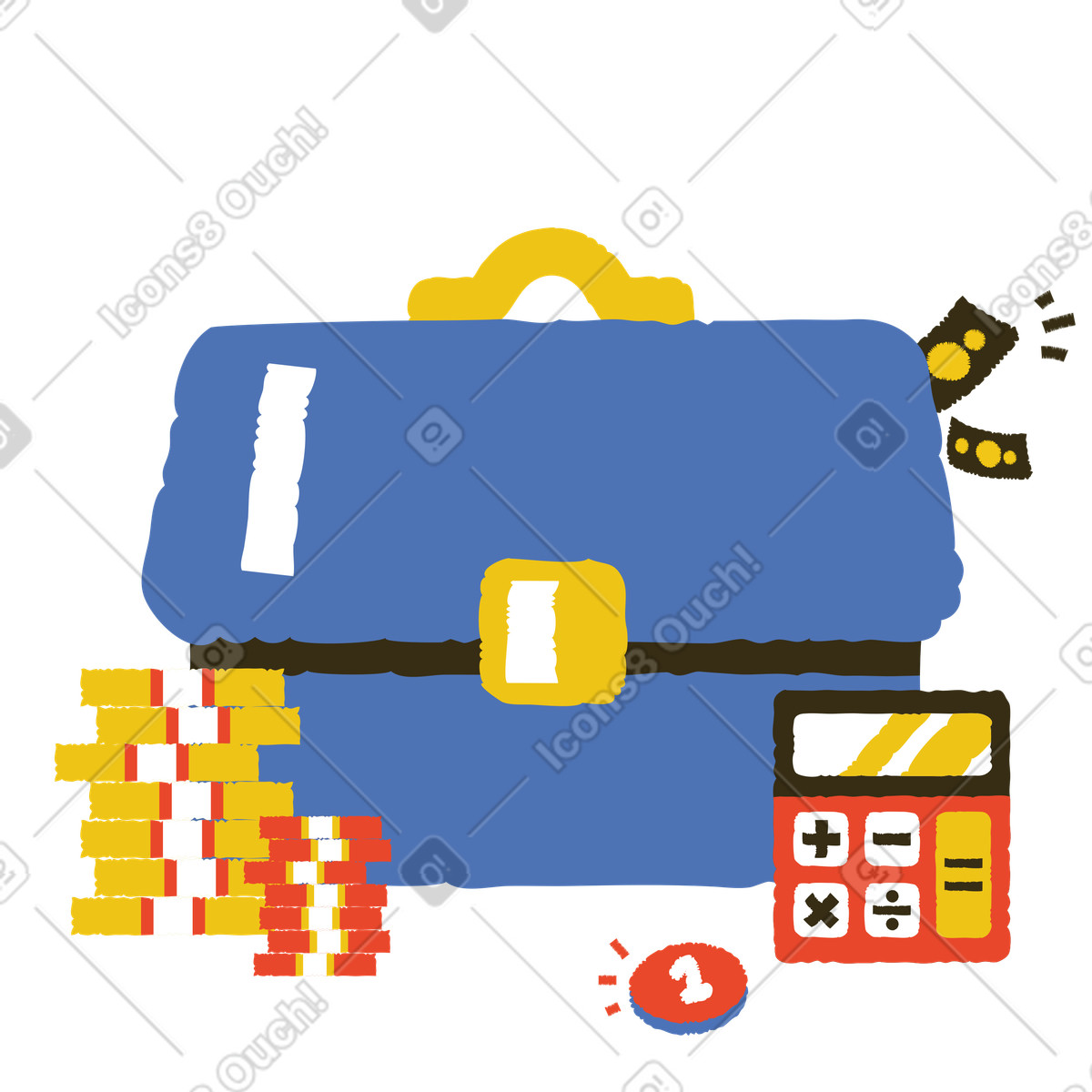 Ilustração de Economizando dinheiro com pasta, calculadora e em no estilo Bermuda para baixar em PNG, SVG