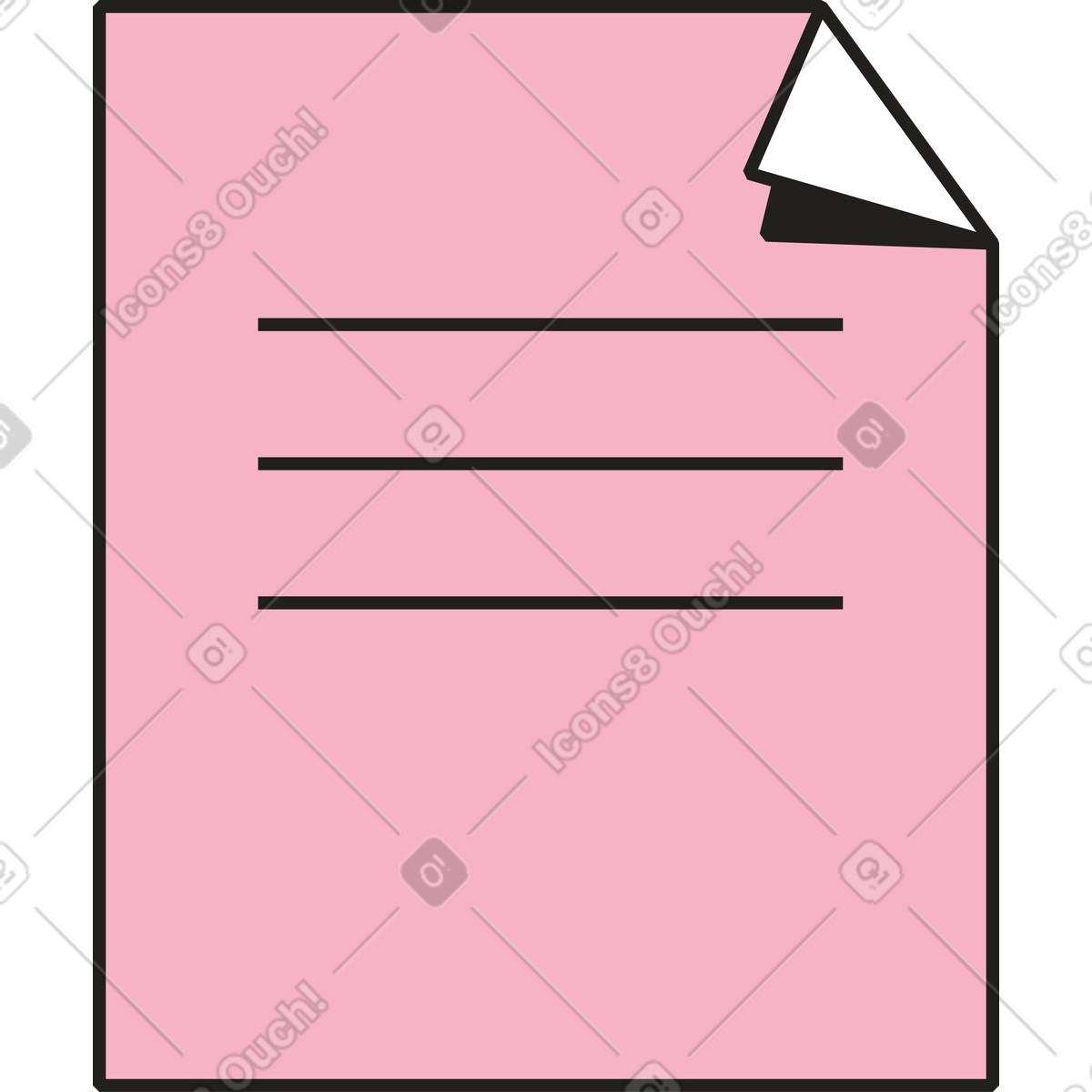 Illustration Feuille de papier rose avec texte et coin recourbé dans le style Dazzle à télécharger aux formats PNG, SVG