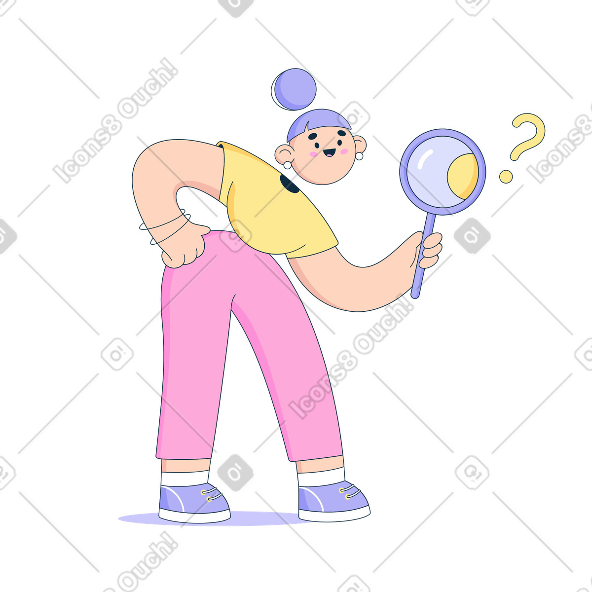 Ilustración animada Buscador de mujer con lupa en estilo Bubble gum a descargar en GIF, Lottie (JSON), AE