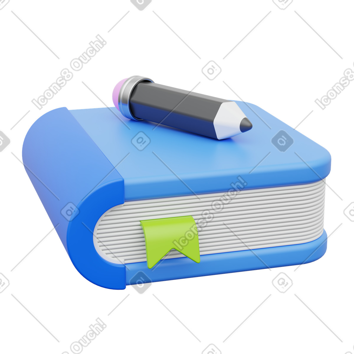Book and pencil, study tools, educational resources for learning and note-taking illustration in 3D Playful style download in PNG, SVG