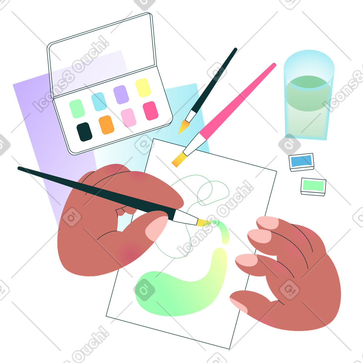 Artist draws with watercolor illustration painting clipart graphics in PNG, SVG, GIF