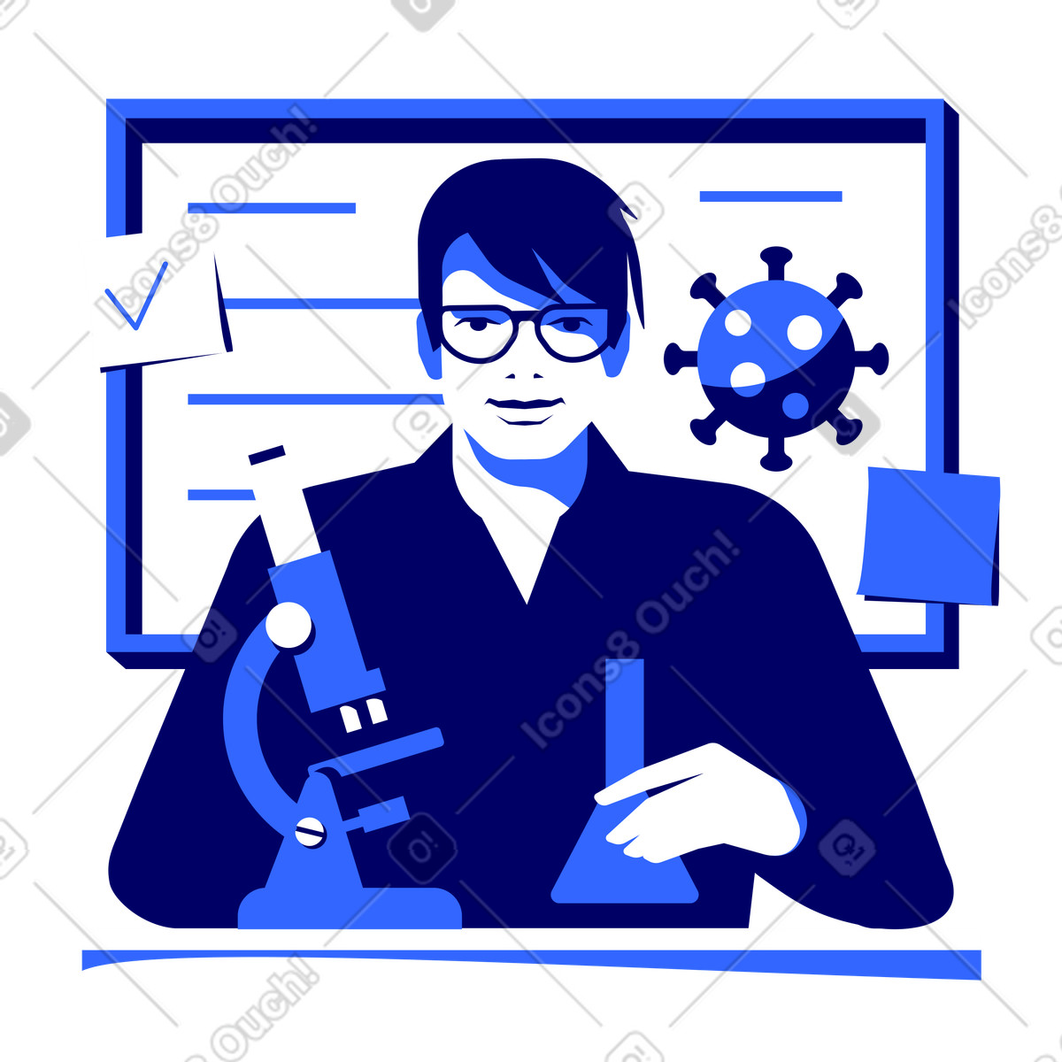Lounge スタイルの 研究室でウイルス学の研究をしている科学者 のイラストをPNG、SVG形式でダウンロード