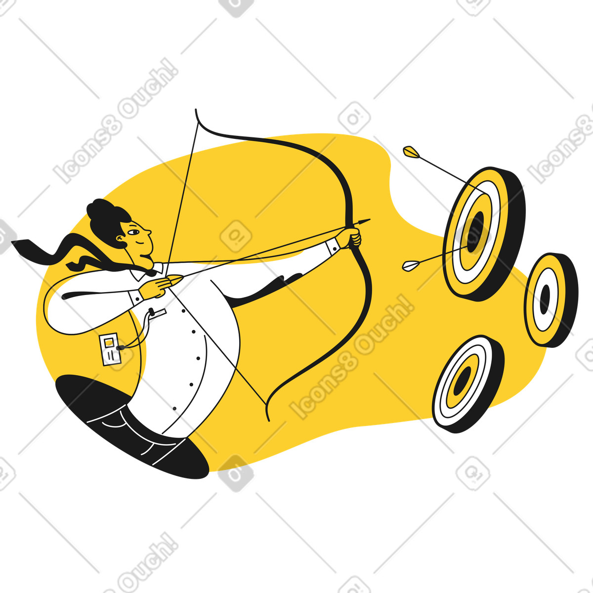 下载 Taxi 风格的 衬衣和领带的人射击射箭目标 插画，支持 PNG、SVG 格式