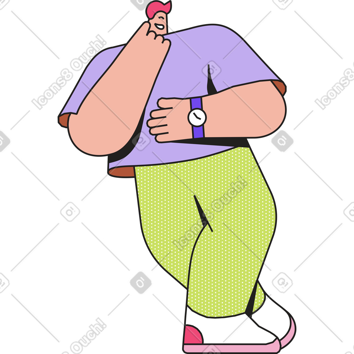 Mann, der auf die uhr schaut-Illustration im Dazzle-Stil als Download in PNG, SVG