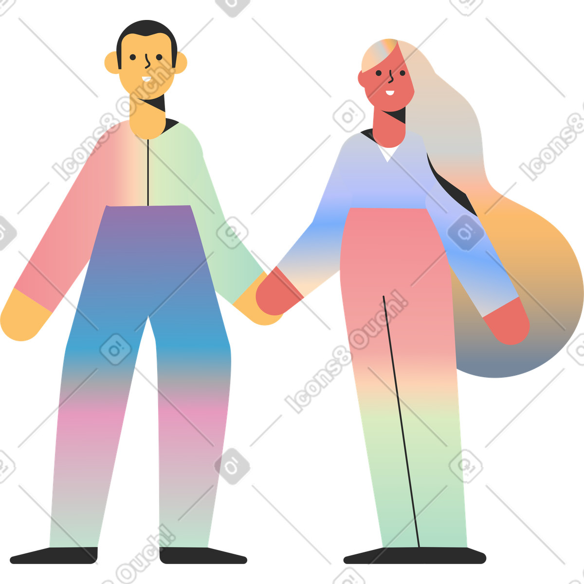 Man and a woman holding hands-Illustration im Marginalia-Stil als Download in PNG, SVG