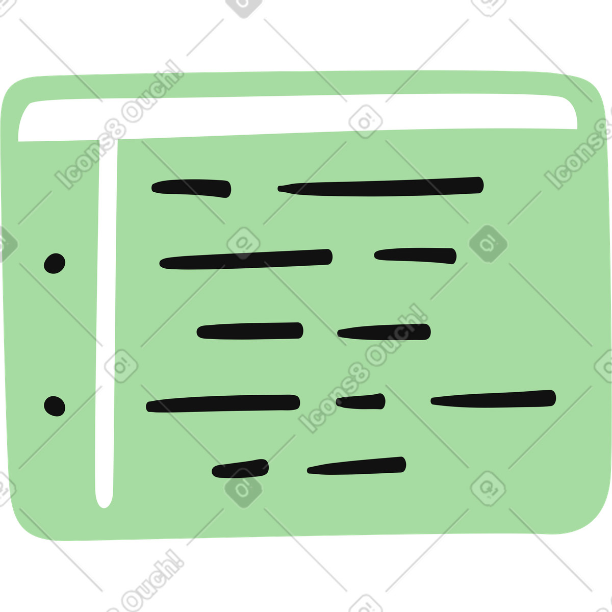 Code window interface with sidebar menu and horizontal text lines-Illustration im Organic-Stil als Download in PNG, SVG