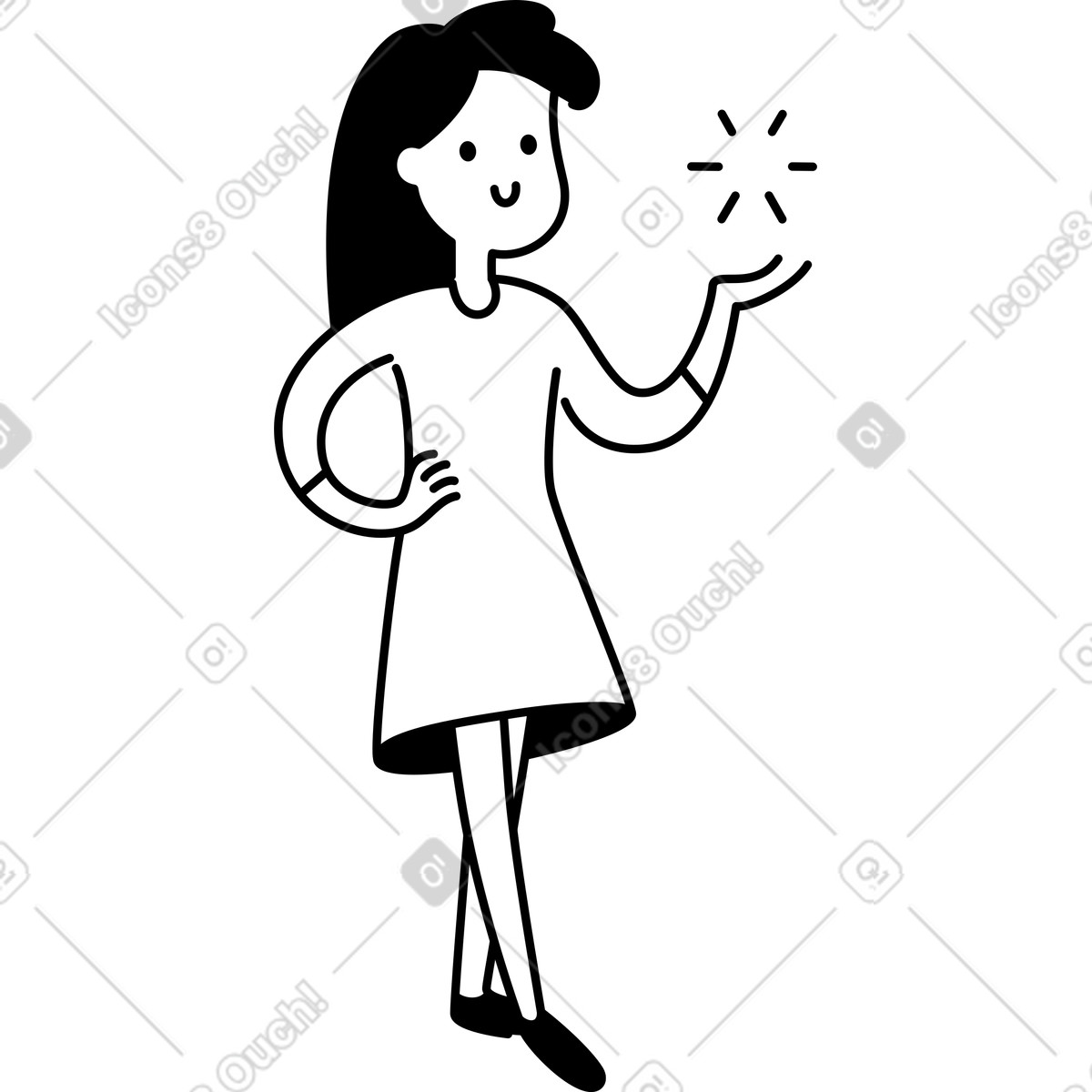 Иллюстрация Character with outstretched hand and smile presenting empty copy space в стиле Notion Line Art — скачать в форматах PNG, SVG
