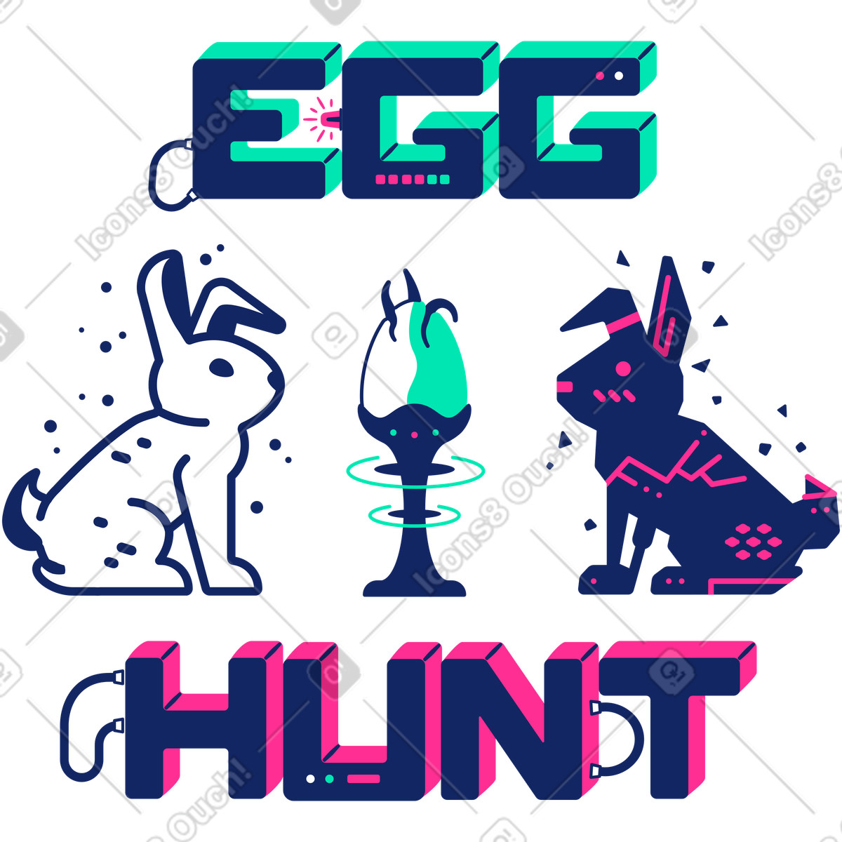 Caccia all'uovo di pasqua illustrazione in stile Cyborg scarica in PNG, SVG